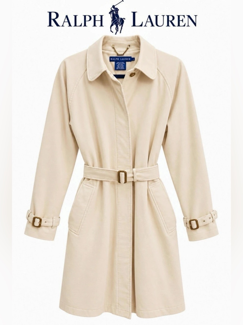 Ralph Lauren Blue Label Belted Trench Coat in Khaki Cotton Linen